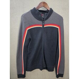 Mossimo Full Zip Knit Sweater Jacket Mens M Black Gray Stripe Track Style